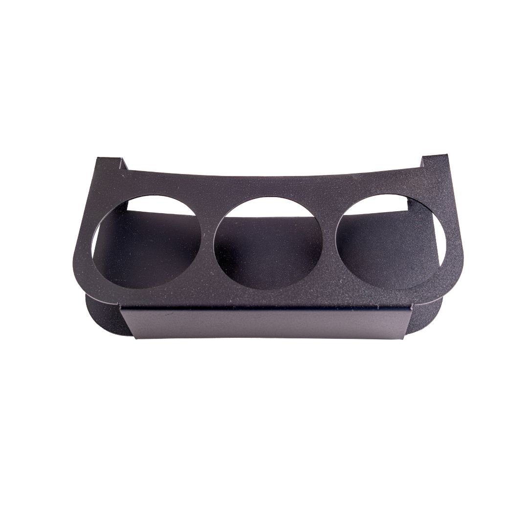 Black cup holder for two glasses and a bottle